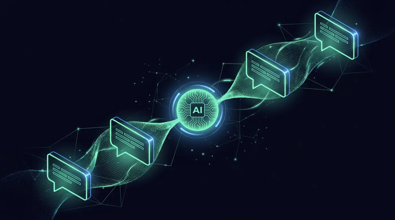 Illustrazione astratta di un assistente AI che risponde ai messaggi dei clienti