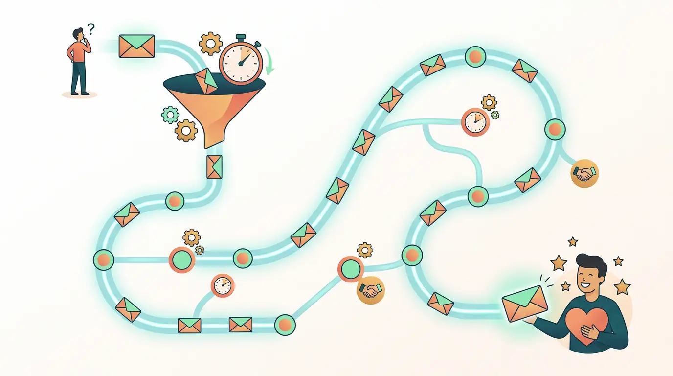 Illustrazione di una sequenza di email marketing automatizzata a imbuto