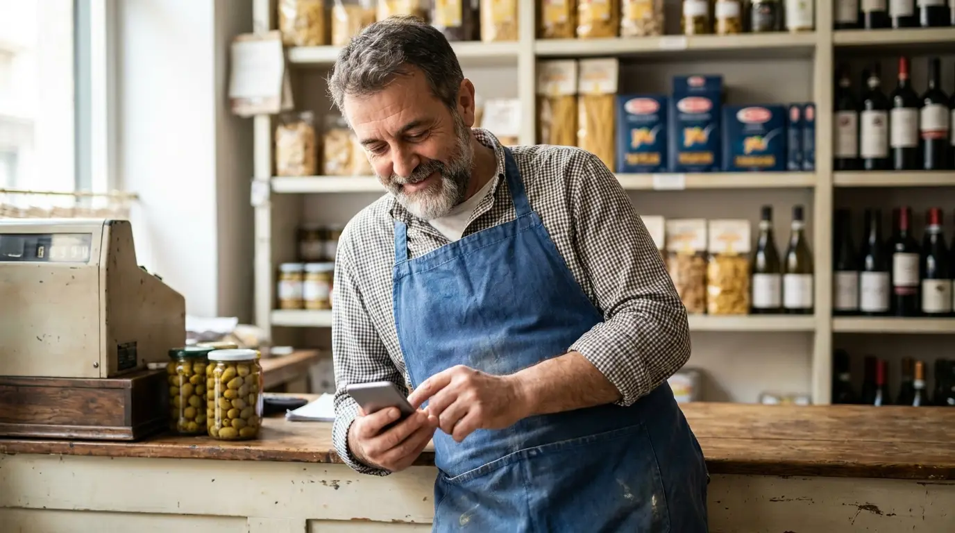 Titolare di un negozio italiano riceve una notifica automatica sullo smartphone