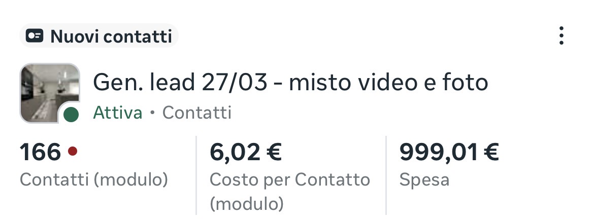 Campagna Meta: 166 contatti a 6,02 euro